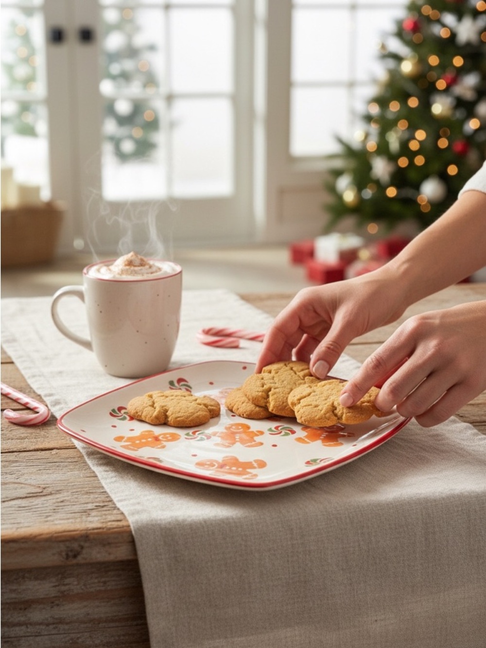 Festive Gingerbread Serveware Plate in White and Red